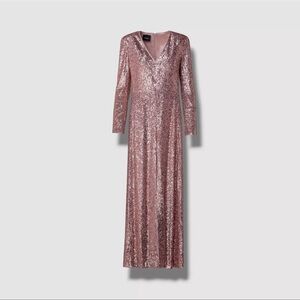 $6,000 Akris Sequined Gown Dress front slit Size 10 12 14 L XL Rose Pink